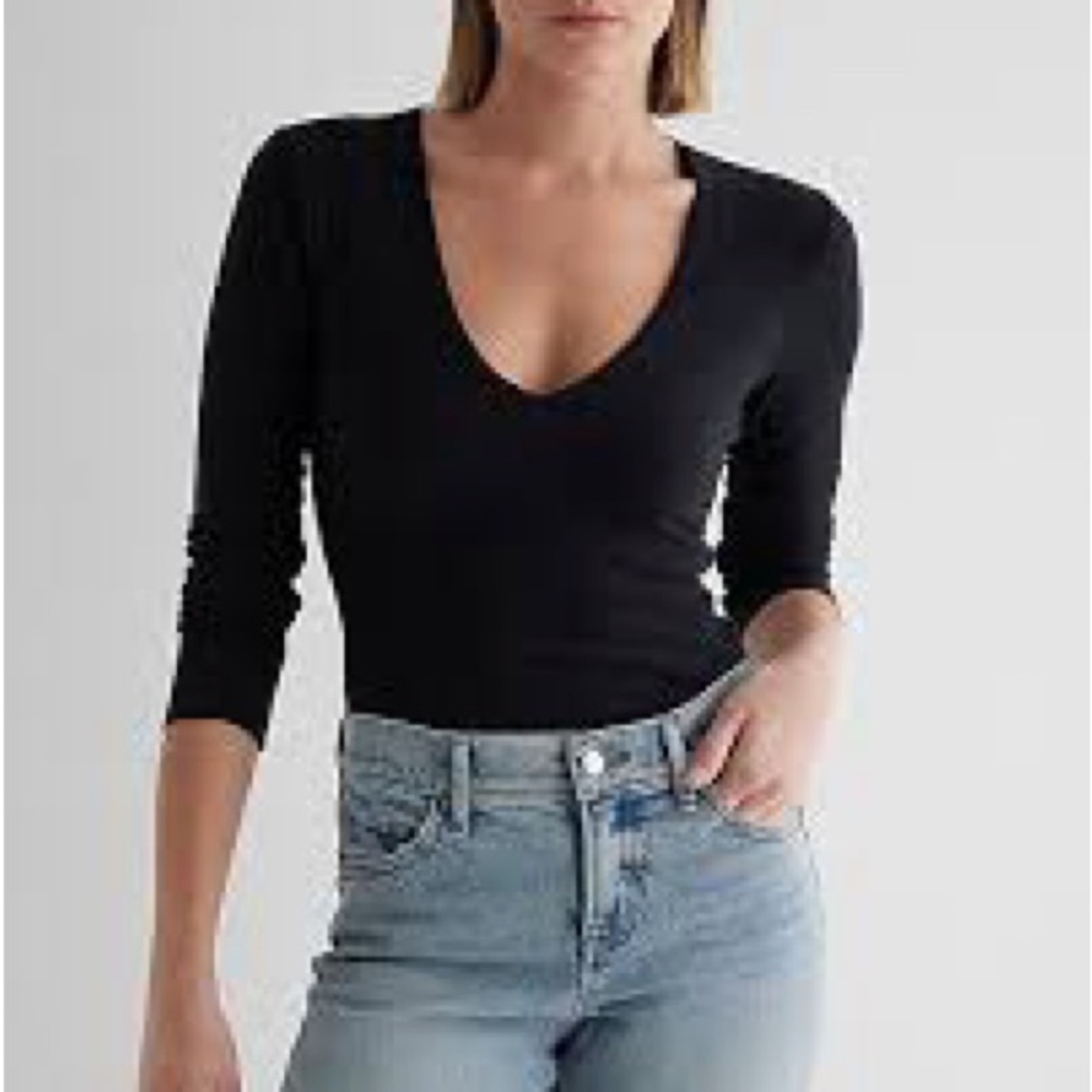 Express Body Contour Elegant Black V-Neck Bodysuit